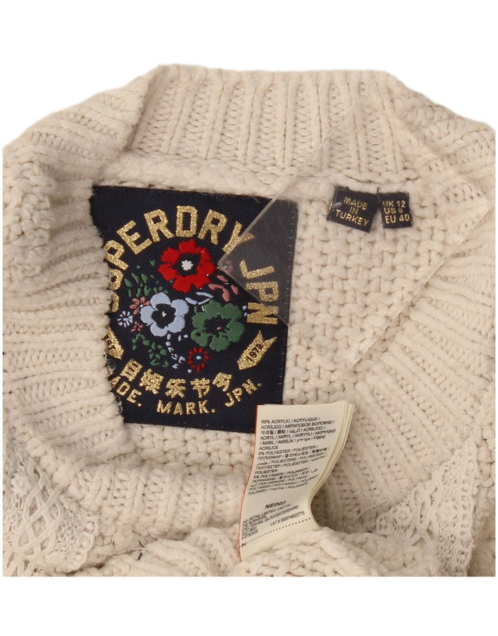 Pulover supradimensionat pentru femei Superdry cu decolteu triplu UK 12 Medium Off White