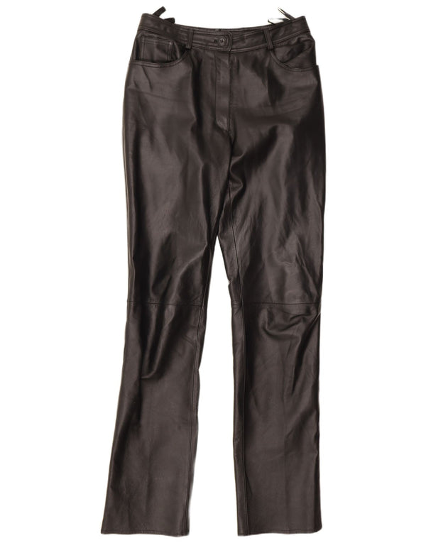 Pantaloni drepți din piele vintage pentru femei UK 12 Medium W28 L33 Black