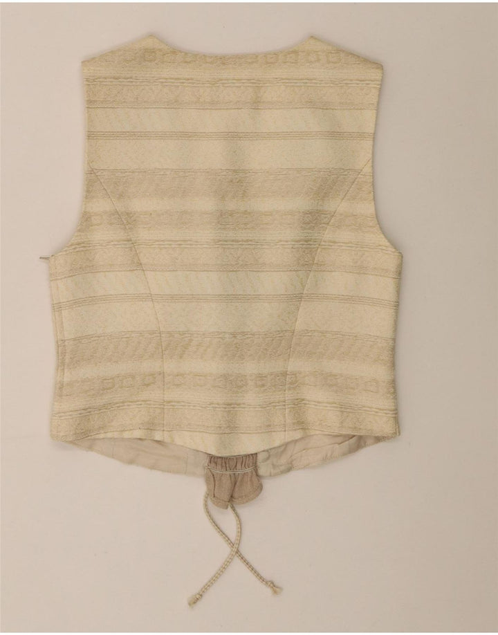 Crop Top Vintage pentru femei UK 12 Medium Beige Acetat cu dungi