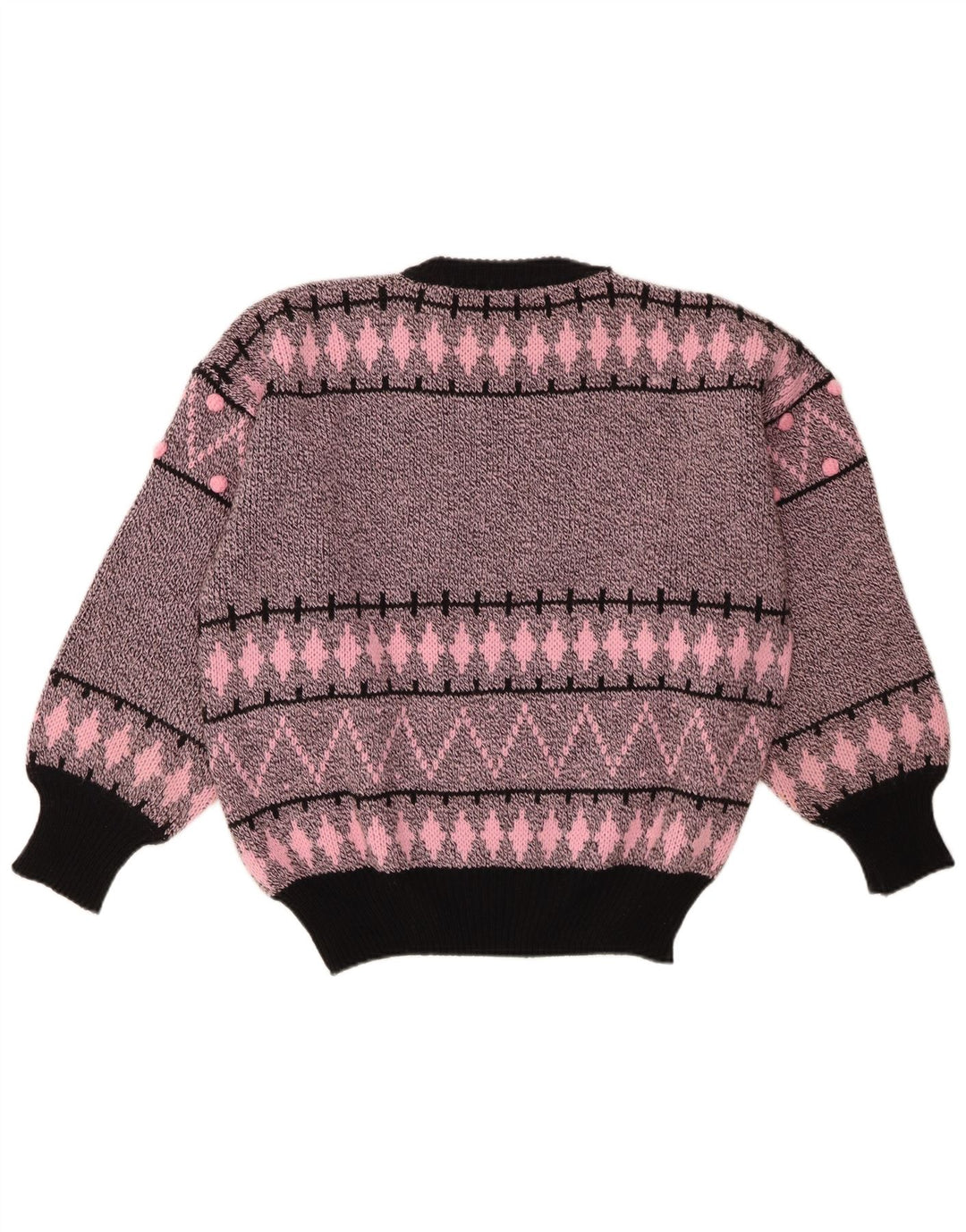 Pulover vintage pentru damă cu gât roșu EU 40/42 Roz mediu geometric