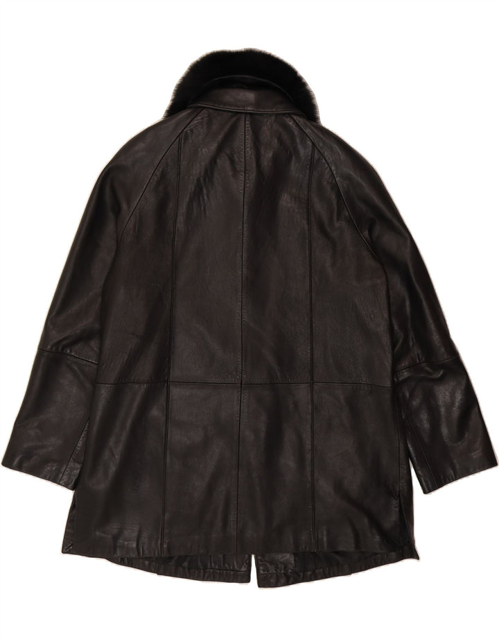 GALLERY Womens Leather Coat UK 16 Large Black Leather Vintage Gallery and Second-Hand Gallery from Messina Hembry 