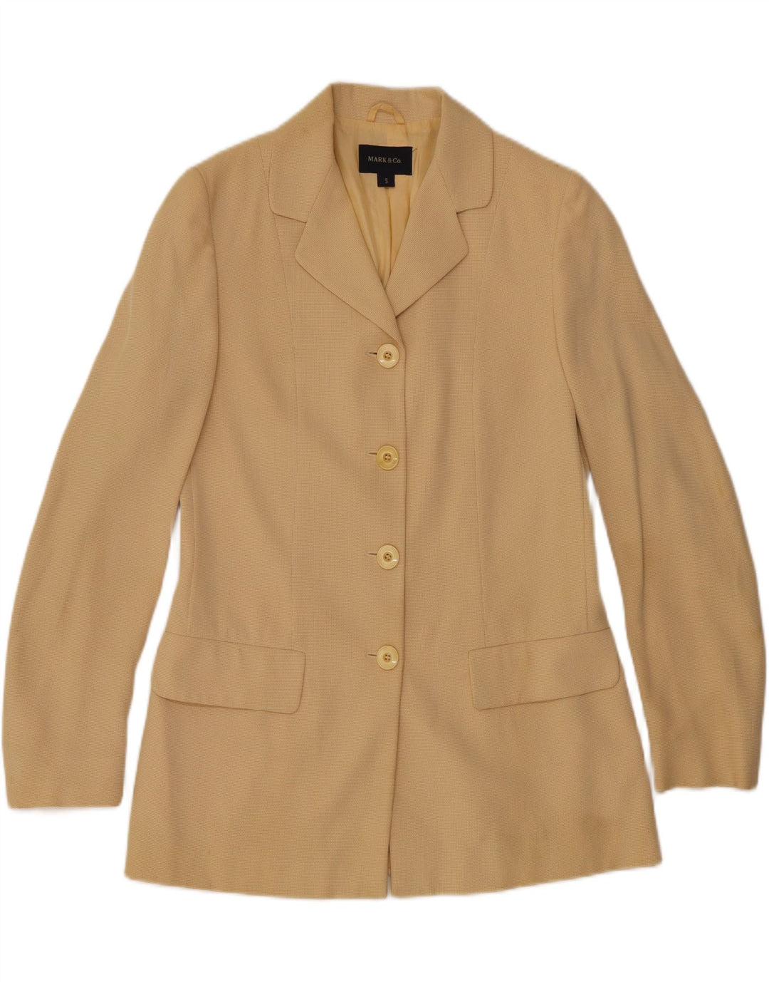 VINTAGE Womens 4 Button Blazer Jacket UK 10 Small Beige Viscose Vintage Vintage and Second-Hand Vintage from Messina Hembry 