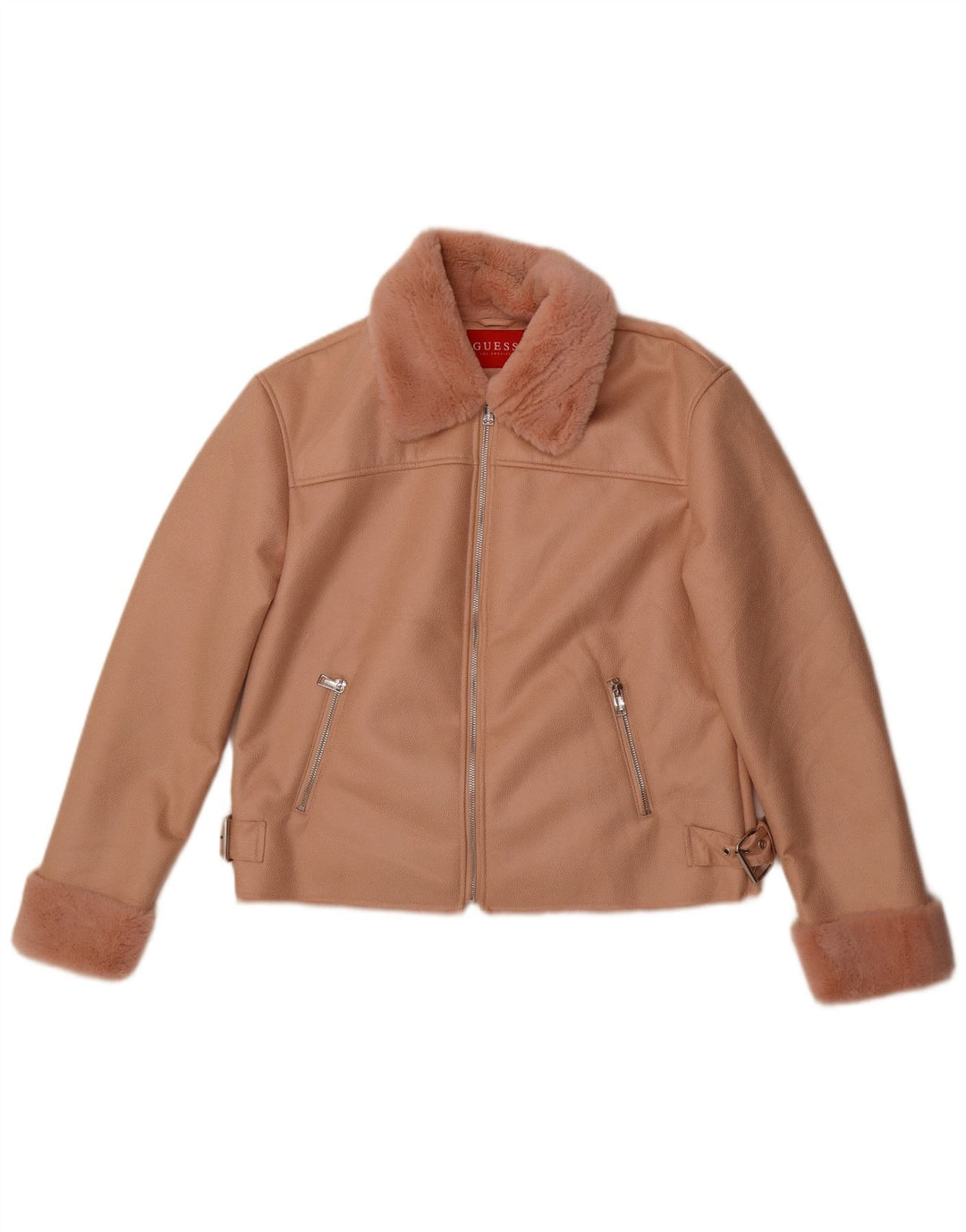 Jachetă Sherpa din piele sintetică Guess pentru femei UK 12 Poliester roz mediu