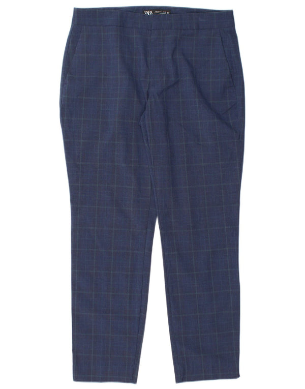 Pantaloni chino subțiri pentru femei Zara EU 36 XS W28 L26 bleumarin poliester cu carouri