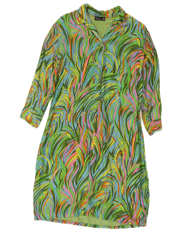 Rochie cămașă cu mâneci 3/4 cu model abstract pentru femei UK 12 verde mediu