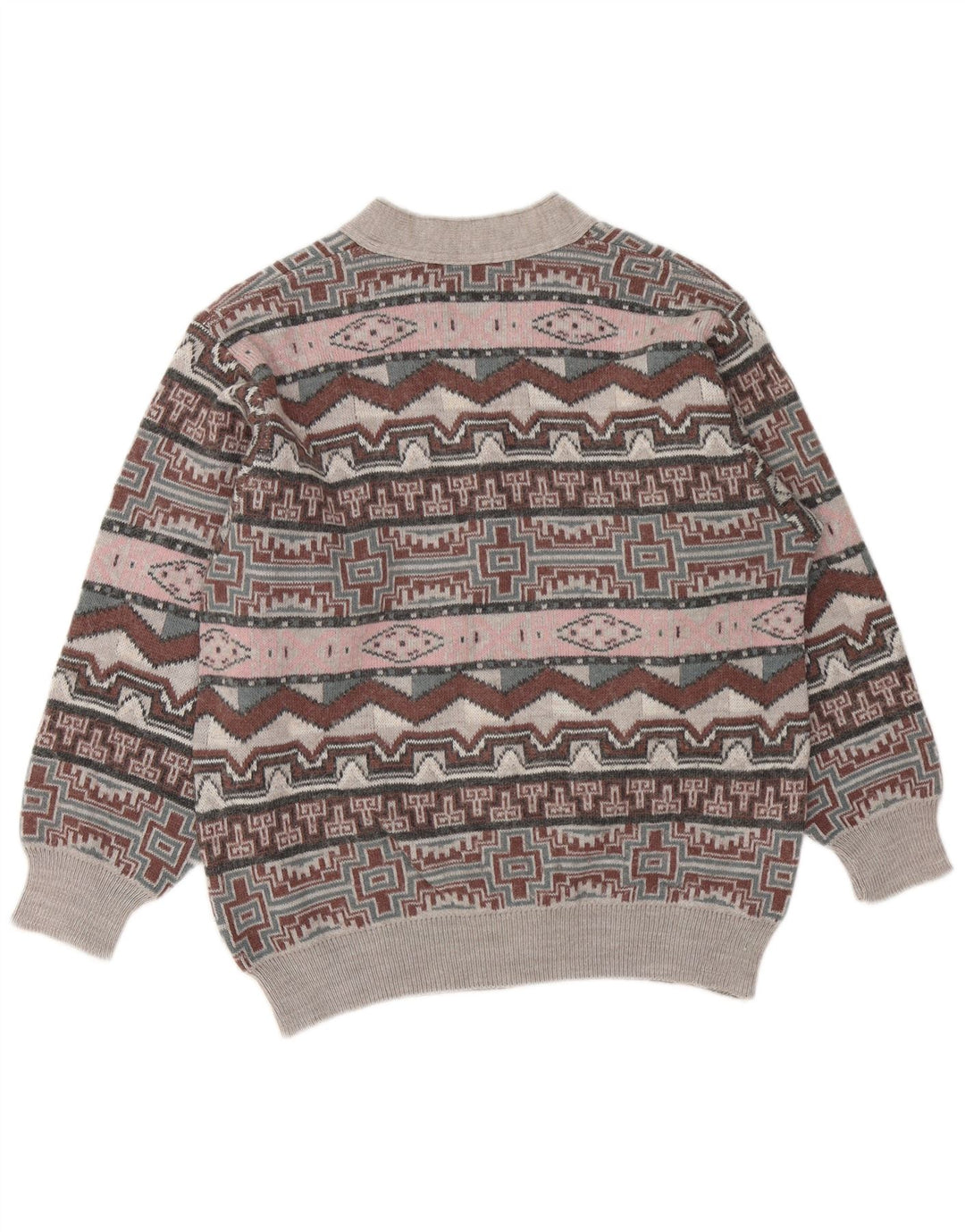 VINTAGE Pulover cu decolteu în V pentru bărbați, gri mediu geometric