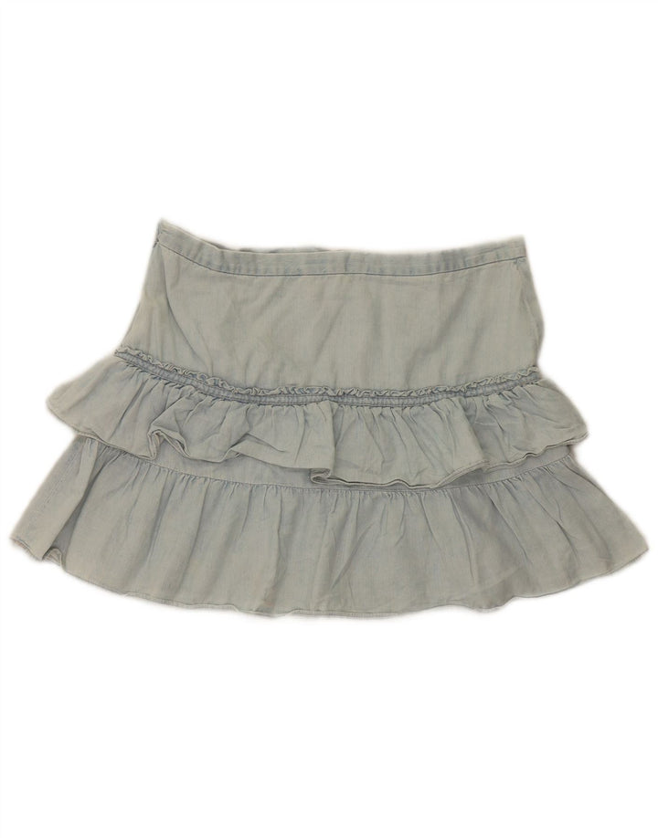 Fusta de denim mini cu volane pentru femei French Connection UK 12 Medium W32 Blue