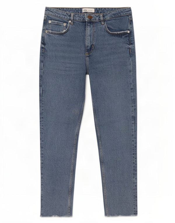 Blugi conici pentru femei Zara EU 42 Large W32 L26 Blue Bumbac