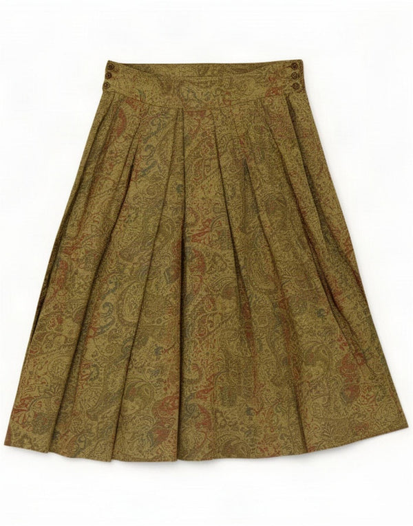 Fusta plisată vintage pentru femei UK 12 Medium W28 Green Paisley Viscose