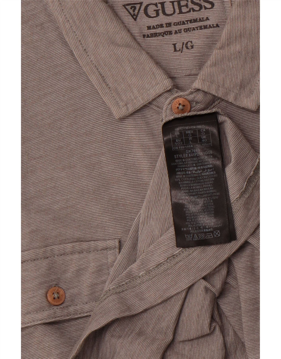 Cămașă polo militară GUESS pentru bărbați, bumbac mare, gri cu dungi