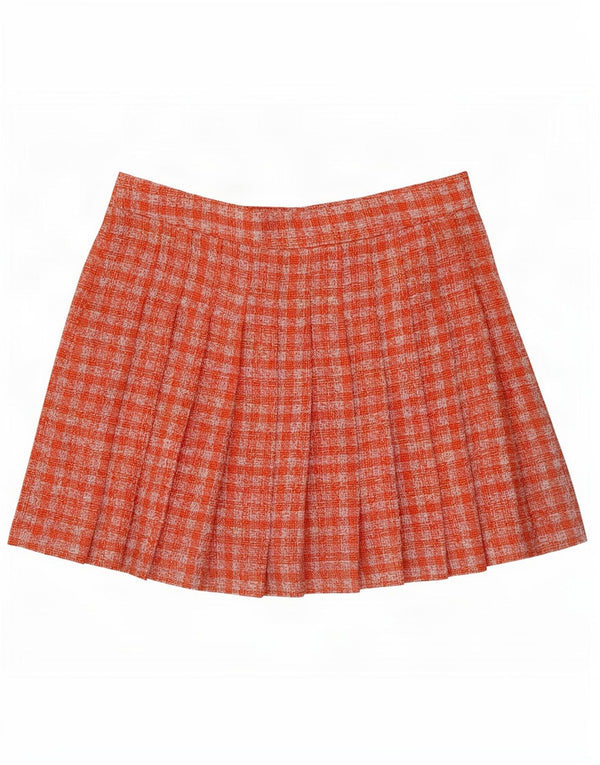 Fusta plisată mini cuțit pentru femei Zara, mare W30, poliester vichy portocaliu