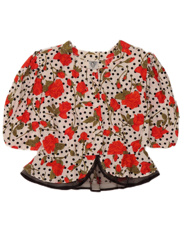 Bluză vintage pentru femei crop cu mâneci 3/4, UK 10, bumbac floral alb mic