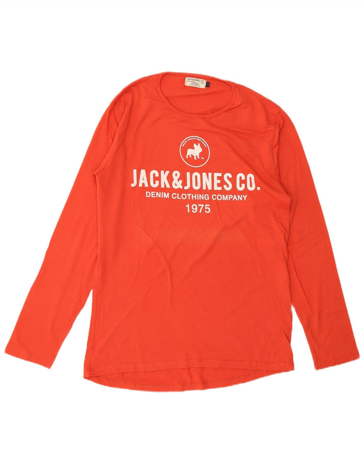 JACK & JONES Top grafic pentru bărbați cu mânecă lungă, mare, portocaliu, bumbac