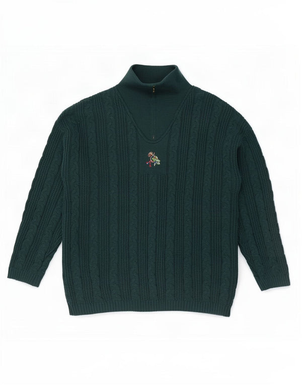 Pulover vintage pentru bărbați, cu fermoar, cu gât, XL, verde