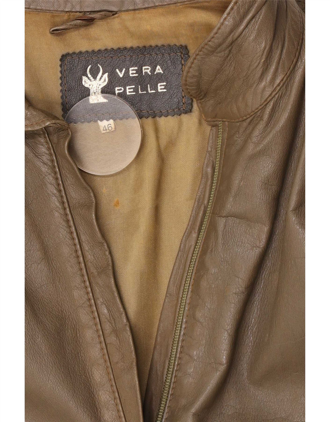 Geacă de piele vintage pentru femei IT 46 din piele mare kaki