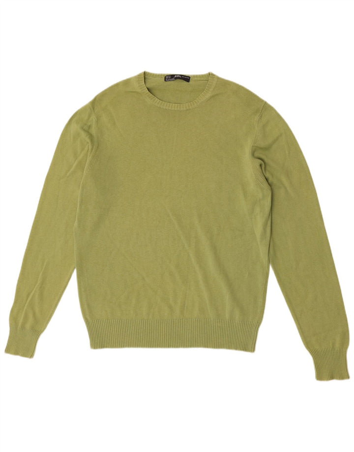 Pulover pentru bărbați Zara, cu gât crew, bumbac verde mediu