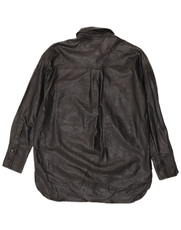 Rochie cămașă din piele artificială supradimensionată pentru femei Zara UK 10 Poliester negru mic