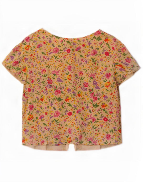 Bluză cămașă cu mânecă scurtă pentru femei vintage UK 14 Medium Galben Floral
