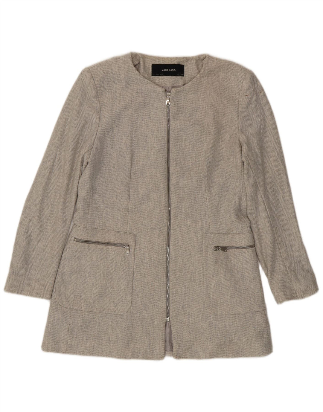 Jachetă pentru femei Zara, cu fermoar complet, UK 18 XL, bumbac cu țesătură gri