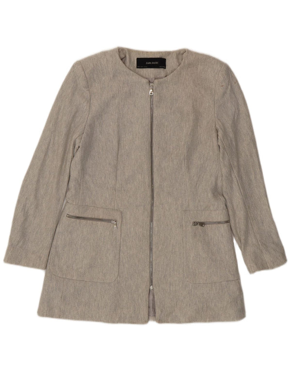 Jachetă pentru femei Zara, cu fermoar complet, UK 18 XL, bumbac cu țesătură gri