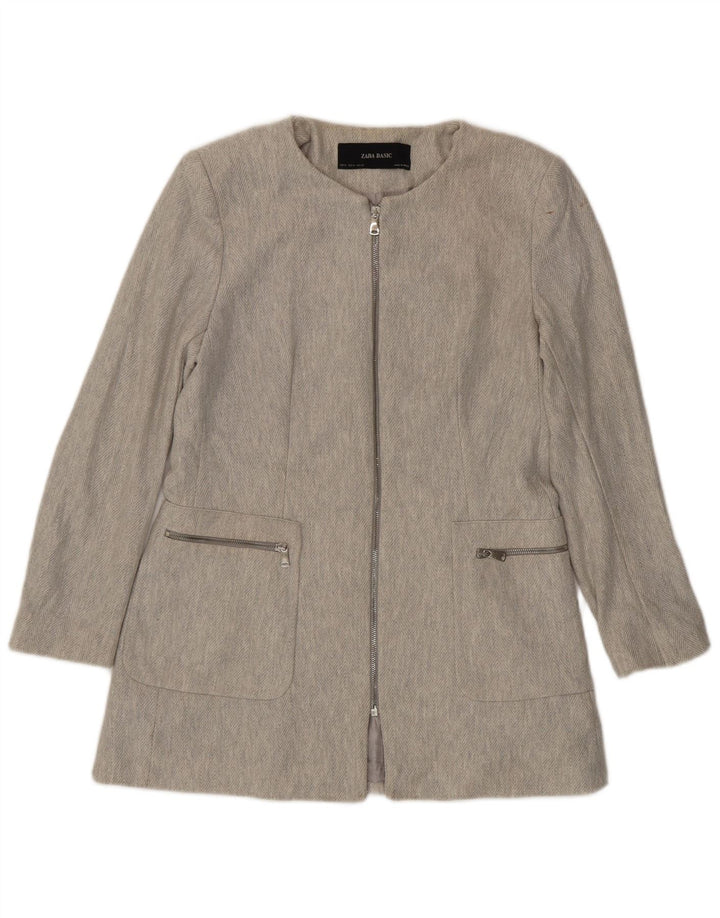 Jachetă pentru femei Zara, cu fermoar complet, UK 18 XL, bumbac cu țesătură gri