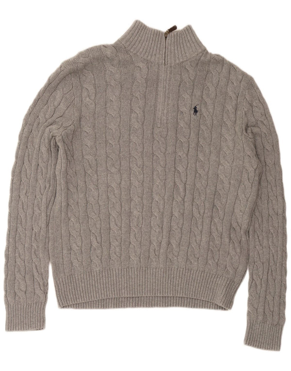 Pulover Polo Ralph Lauren pentru bărbați, cu fermoar și gât, bumbac mare, gri