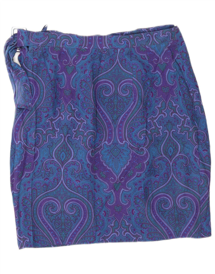 Fusta Wrap pentru femei VINTAGE EU 40 Medium W30 Blue Paisley Silk