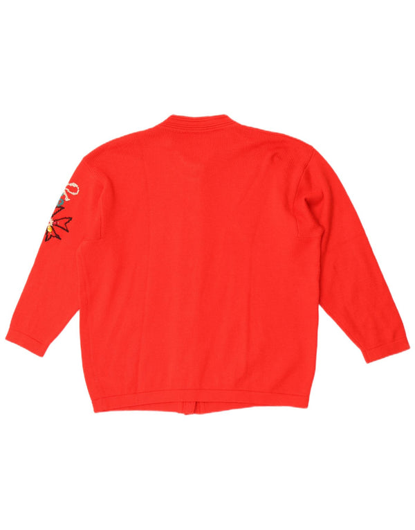 Pulover Cardigan Vintage pentru Damă UK 16 Mare Roșu Geometric Crăciun