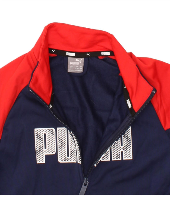 PUMA Boys Graphic Tracksuit Top Jacket 9-10 Years Navy Blue Colourblock Vintage Puma and Second-Hand Puma from Messina Hembry 