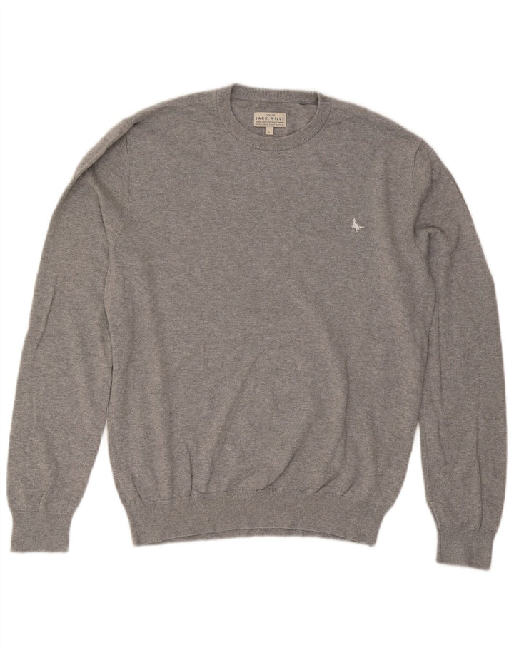 Pulover Jack Wills pentru bărbați cu gât roșu, bumbac mare, gri