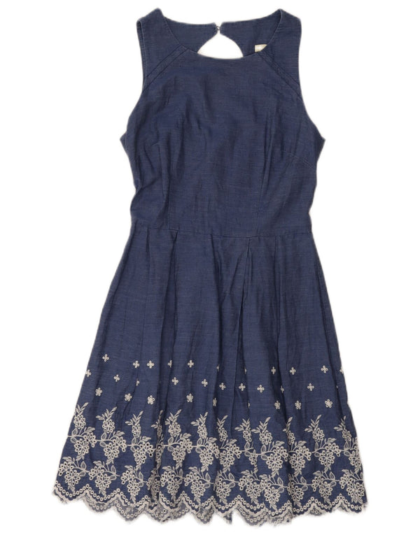 Rochie Oasis pentru femei, fără mâneci, în formă de A UK 8, mic albastru, bumbac floral
