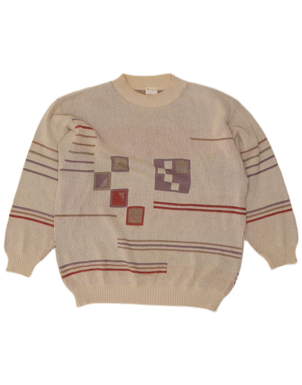 Pulover vintage pentru bărbați cu gât roșu IT 48/50 Medium Gri Geometric