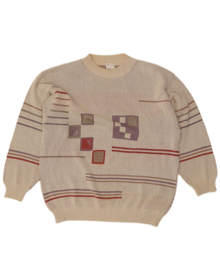 Pulover vintage pentru bărbați cu gât roșu IT 48/50 Medium Gri Geometric