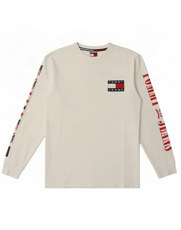 Top grafic pentru bărbați Tommy Hilfiger cu mânecă lungă XS, bumbac alb