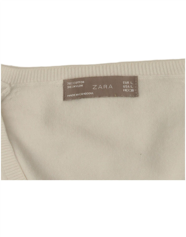 Pulover cu decolteu în V ZARA pentru femei UK 14 mare, alb
