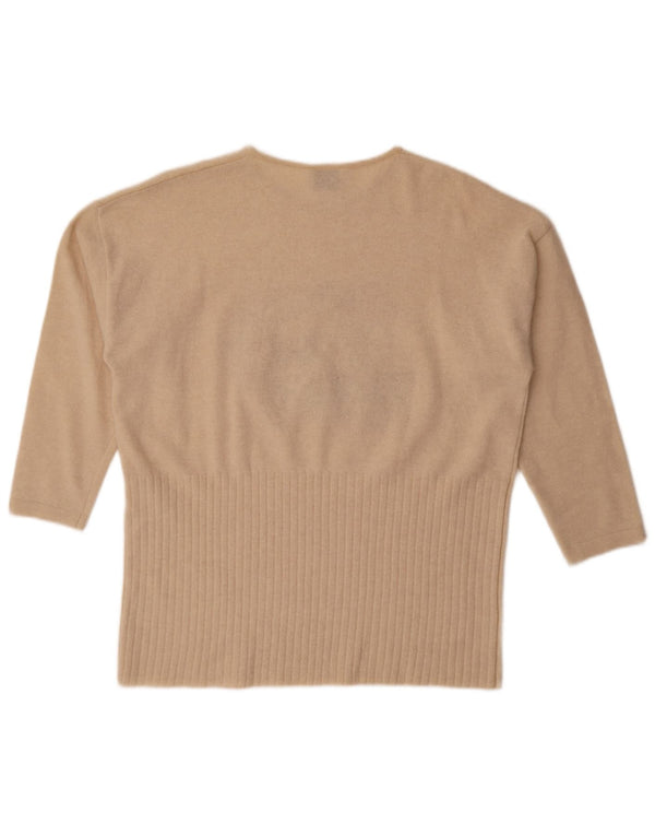 Pulover vintage pentru femei, cu mâneci 3/4, cu decolteu triplu, cu grafică, UK 20 2XL Bej