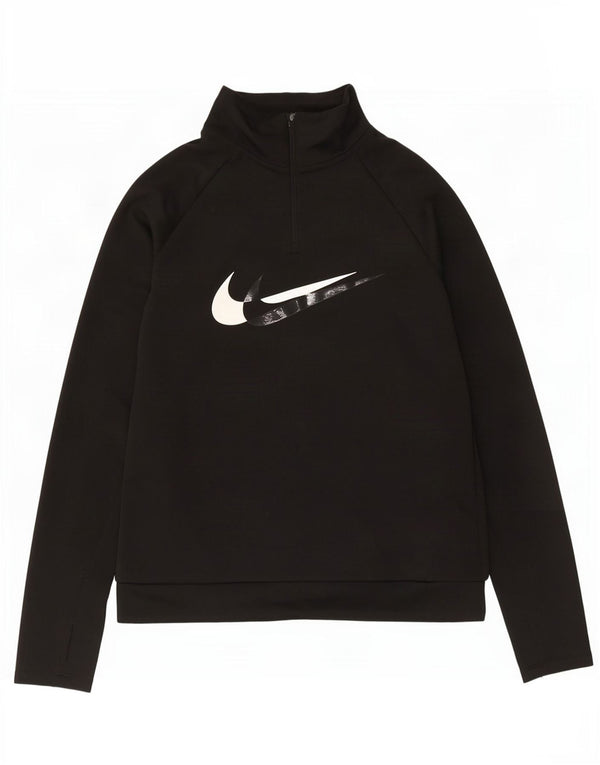 Nike Womens Dri Fit Graphic Zip Neck Sweatshirt Jumper UK 6 XS Black