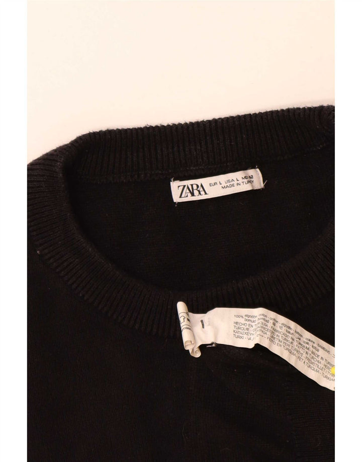 Pulover pentru bărbați Zara, cu gât turnut, mare, negru, bumbac