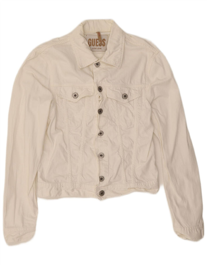 Jachetă de blugi Guess pentru femei UK 14, bumbac alb mediu