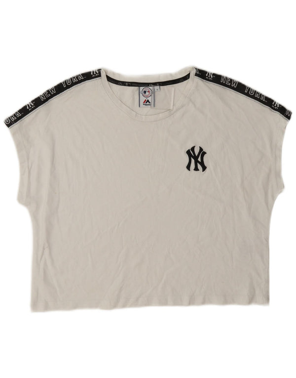 Majestic pentru femei New York Yankees Crop Tricou grafic Top UK 10 Small White
