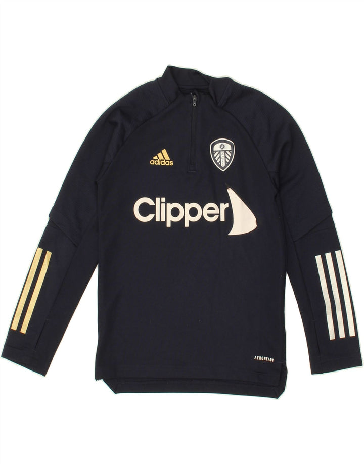 ADIDAS Boys Aeroready Zip Neck Pullover Tracksuit Top 7-8 Years Navy Blue Vintage Adidas and Second-Hand Adidas from Messina Hembry 
