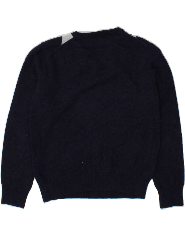 KAPPA Boys V-Neck Jumper Sweater 7-8 Years Medium Navy Blue Argyle/Diamond Vintage Kappa and Second-Hand Kappa from Messina Hembry 