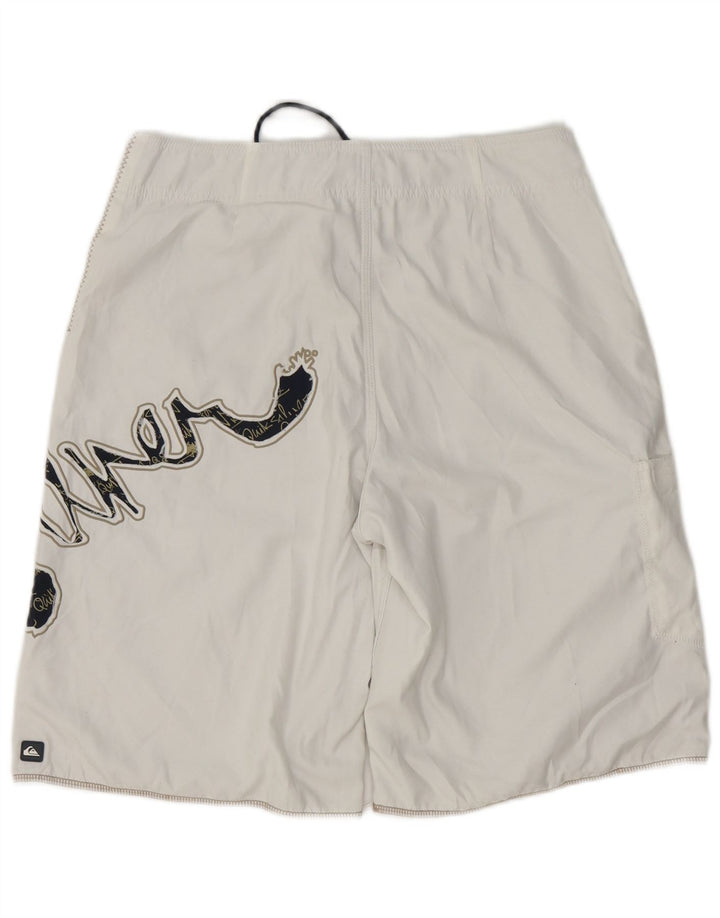 Pantaloni scurți de înot grafic Quiksilver pentru bărbați, poliester alb mediu