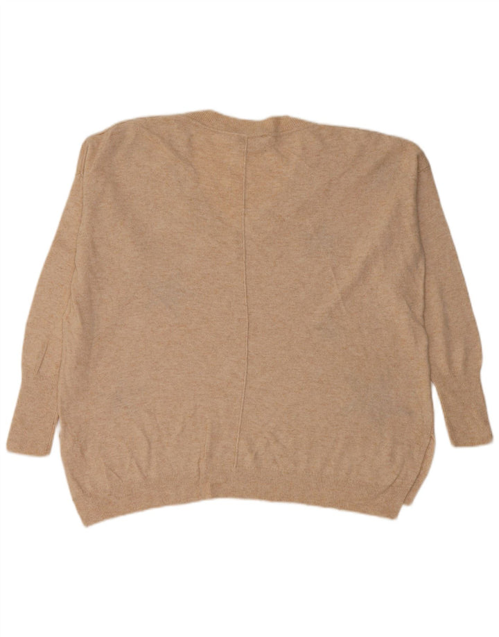 MINT VELVET Pulover pentru femei cu decolteu în V, model abstract, UK 10 Mic Bej