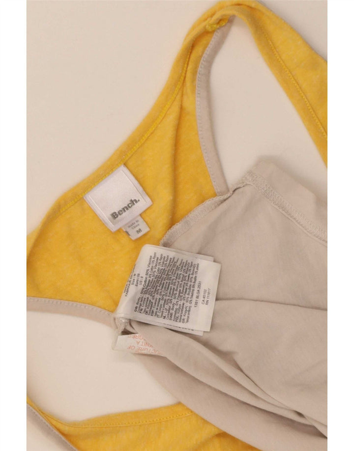 Bench Womens Vest Top UK 12 Medium Yellow Colorblock Bumbac