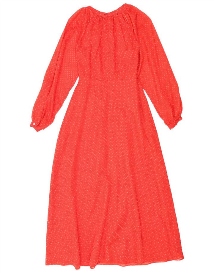 Rochie maxi vintage pentru femei cu mâneci lungi UK 12 Poliester cu pete roșii medii