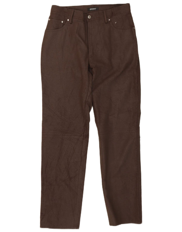 John Devin Mens Tapered Faux Leather Trousers EU 50 Large W32 L32 Brown