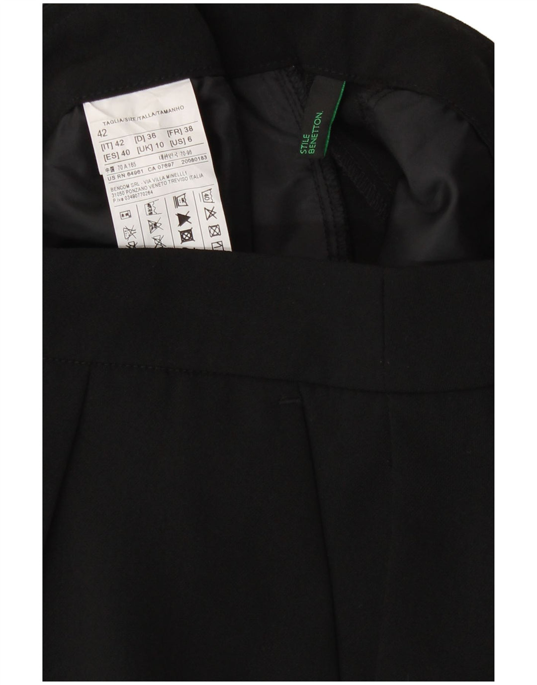 Pantaloni chino subțiri pentru femei Benetton UK 10 Small W29 L29 Poliester negru
