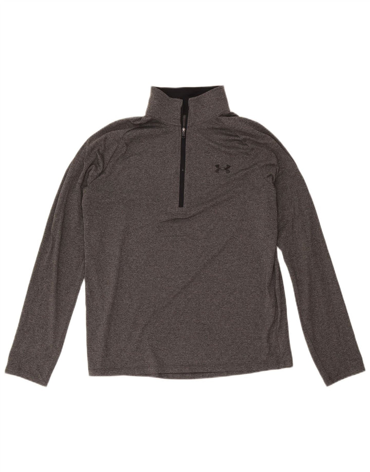 Tricou Under Armour pentru bărbați, cu fermoar și gât, cu mânecă lungă, poliester, gri mediu