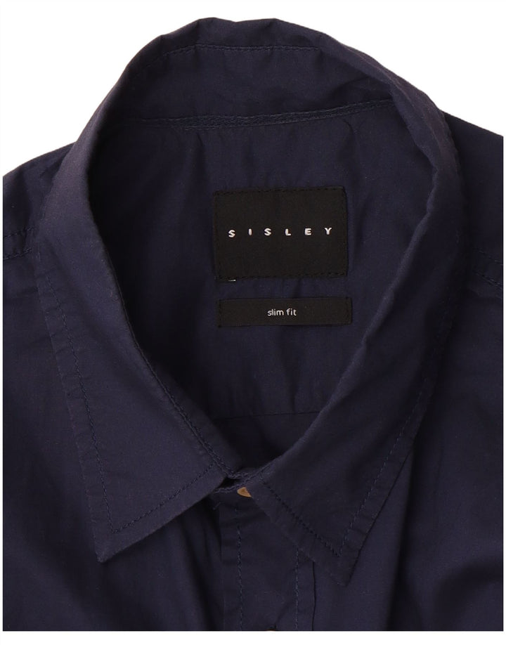Cămașă Sisley pentru bărbați cu mânecă scurtă, slim fit, bleumarin mediu